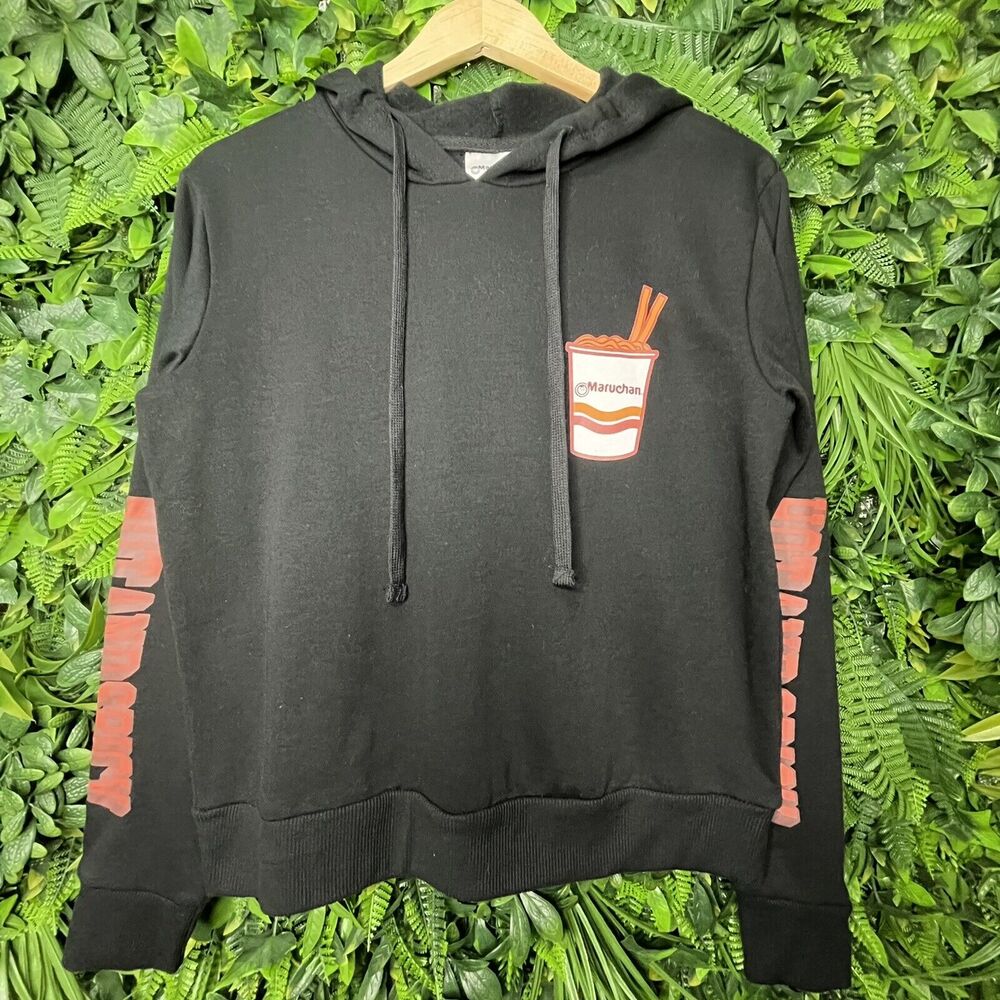 Women Jacket Pullover Small Black Graphic Print Hoodie Maruchan Cup Noodle 0303 - Picture 9 of 12